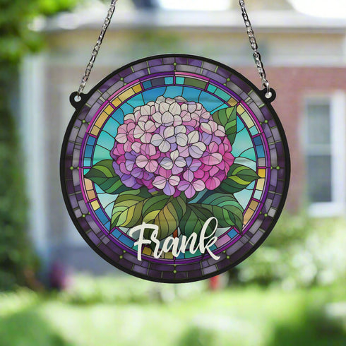 Hydrangea Personalised Stained Glass Effect Suncatcher